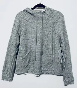 Adidas Sweatshirt Womens Medium Gray Pullover Hoodie Pockets Logo 3 Striped - Picture 1 of 8