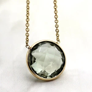 Natural Green Amethyst 14kt Yellow Gold Pendant Bezel Set Minimalist Necklace - Picture 1 of 5