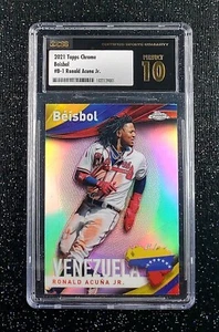 Ronald Acuna Jr 2021 Topps Chrome Beisbol CSG PERFECT 10 Black/Gold Label Braves - Bild 1 von 2