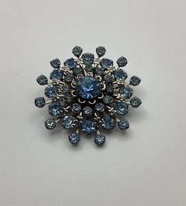 Vintage Brosche Anstecknadel silberfarben blau Strass - Bild 1 von 4