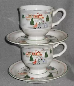 Set (2) Sango SILENT NIGHT PATTERN Cups/Saucers JOAN LUNTZ - Picture 1 of 7