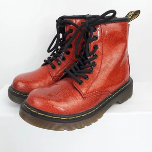 Dr Martens Niñas Botas Reino Unido 11 Naranja 1460 Brillo J Con Cordones Niños Doc Zapatos al Tobillo - Imagen 1 de 10