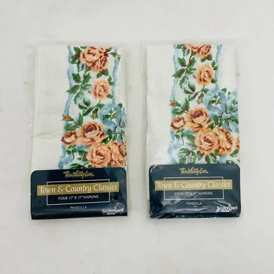 Town & Country Cloth Dinner Napkins 17x17 Priscilla Pink Roses Vintage 90's - Image 1 of 4