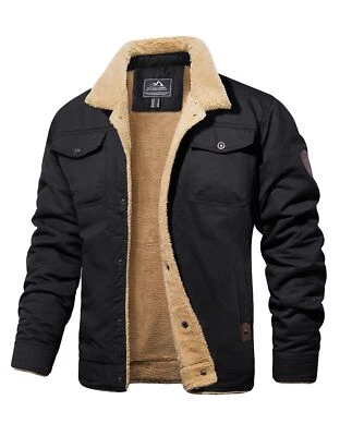 Men's Winter Warm Cotton Coat Fleece Lined Multi Pocket Thermal Outdoor Jackets  - Image 1 of 4