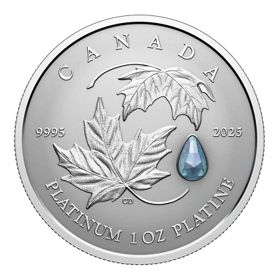 2025 Canada $300 Maple Leaf Forever - Pure Platinum Coin with Gemstone Foto 1 de 4