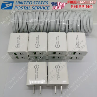Lote de cables USB C adaptador de corriente PD 20W cargador rápido para iPhone 14 13 12 11 XR USB C Foto 1 de 4