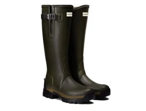 HUNTER WOMENS BALMORAL ADJUSTABLE BOOTS Tall Dark Olive Green Calf Length Rubber - Picture 1 of 5