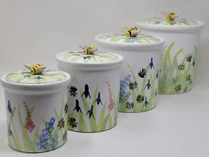 Rare Vintage Briggs Pottery 4 Canister Set Made In Portugal Decorative Bee Lids - Bild 1 von 21