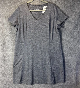 NEW J. Jill Fit Dress Women's Large Navy Blue Gray Marled V-Neck Short Sleeves - Picture 1 of 14