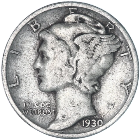 1930 (P) Mercury Dime 90% Silver Good GD See Pics X164 Cover