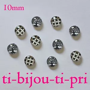 Set Di 10 Cabochon IN Vetro Bianco e Nero 2 Motivi Tondi 10mm Perline Gioielli - Bild 1 von 2