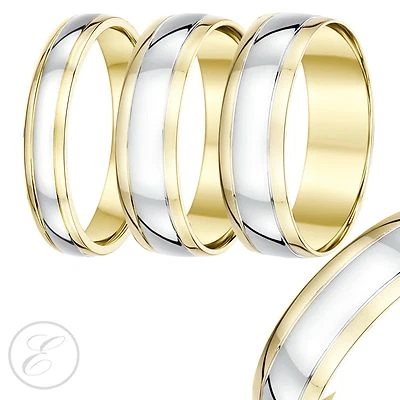 9ct Two Colour Gold Court Shape Wedding Ring Band - Image 1 of 2
