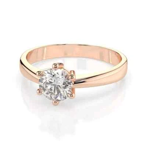 Six Prong Set Lab Grown Round Cut 0.87CT Diamond Bridal Ring In 10k Rose Gold - Picture 1 of 4