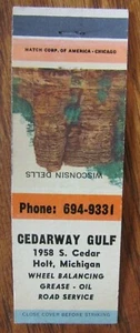 GULF GAS STATION MATCHBOOK: CEDARWAY GULF (HOLT, MICHIGAN) (1950s) -F11 - Picture 1 of 1