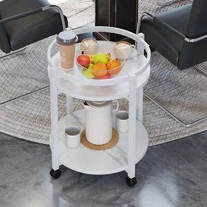 Amity Round Sofa Bed Side Coffee Table with Shelves and Wheels (White) - Picture 1 of 7