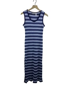Xhilaration Women's Small Vintage Y2K Sleeveless Striped Maxi Slit Dress Blue - Picture 1 of 9