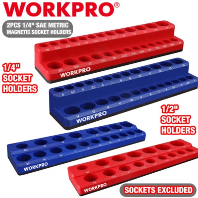 WORKPRO 2PIECES 1/2" / 1/4" Magnetic Socket Organizer Set SAE & Metric Tool Cart - Image 1 of 4