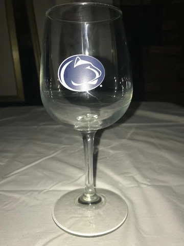 NCAA PENN STATE Nittany Lions LOGO 12oz Stemmed WINE GLASS Navy Blue/White 7½" T Cover