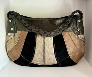 VTG FOSSIL Fifty Four Multicolor Patchwork Leather Suede Black Gold Shoulder Bag - Picture 1 of 24