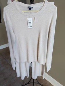 Splendid 2-piece Women's Rib Pant Wide Leg Crop/Long Sleeve Crew Neck Top Sz L - Picture 1 of 11