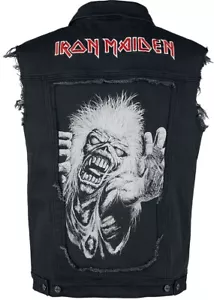 Iron Maiden Vest Jacket Heavy Metal Band Black Sleeveless Denim Jean Jacket - Picture 1 of 8