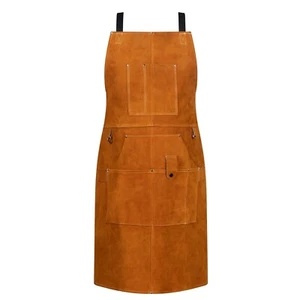 Flame/Heat Resistant Heavy Duty Genuine Cowhide Leather Welding Work Apron/Bib - Picture 1 of 4