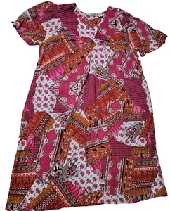 Sante Classics Hauskleid Damen L Vintage rot Patchwork MuuMuu Kaftan 2 Taschen - Bild 1 von 11