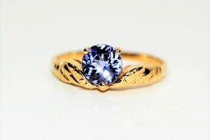 Natürlicher Tansanit Ring 14K massiv Gold 1,05ct Solitär Ring Vintage Ring Nachlass - Bild 1 von 12