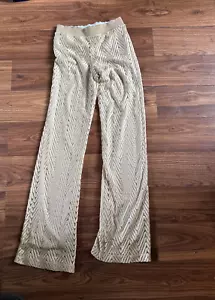 Jeff Gallano Paris Women's Gold Lacey Lined Pull On Wide Leg Trousers Sz 1 UK8 - Picture 1 of 2
