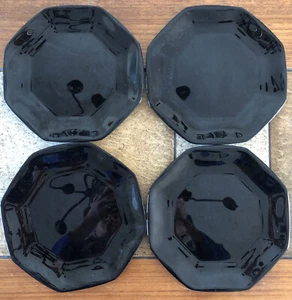 Arcoroc France Vintage 80s Octime Black Glass Octagon 7.5” Plate Set 4 Excellent - Picture 1 of 5