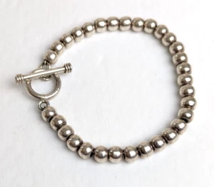 Sterling Silver Fine Solid .925 6mm Beaded Toggle Bracelet 20 grams Excellent - Picture 1 of 5