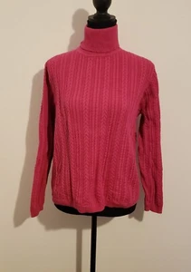 Wainscott Womens Cotton Cable Knit Sweater Barbie Pink, Sz Large, Turtleneck VGC - Picture 1 of 14