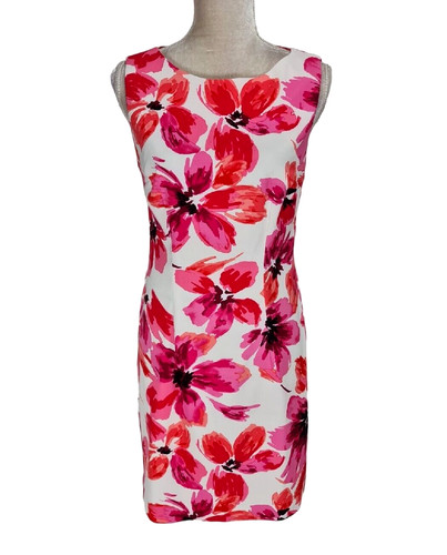 Mini abito da donna ALYX taglia 8 guaina base floreale rosa a vite collo senza maniche