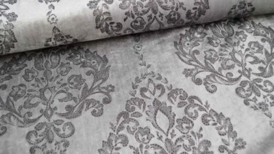 Dekostoff Samt Silbergrau Samtoptik Ornament Rankenstoff edler Samtstoff grau - Bild 1 von 4