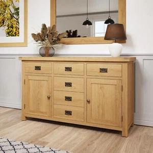 Copenhagen Sideboard 6 Drawers 2 Storage Cupboard Doors Solid Wood Living Room - Picture 1 of 12