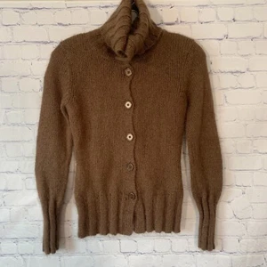 R Company Mohair Wool Blend Turtleneck Button Up Sweater Cardigan Brown Size 2/4 - Picture 1 of 6