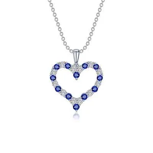 BRAND NEW Lafonn Platinum Plated Lab-Grown Sapphire Heart Necklace SYP003SP18 - Picture 1 of 1