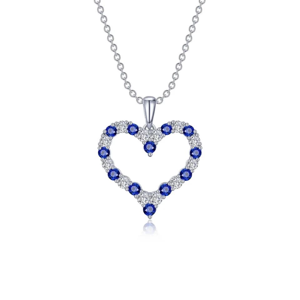 BRAND NEW Lafonn Platinum Plated Lab-Grown Sapphire Heart Necklace SYP003SP18 - Image 1 of 1