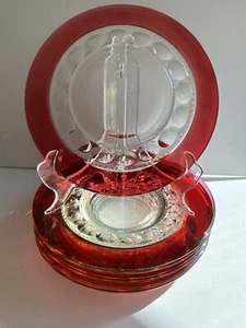 Tiffin Kings Crown Thumbprint Ruby Red Salad Dessert Luncheon Plates Set of 6 - Picture 1 of 24