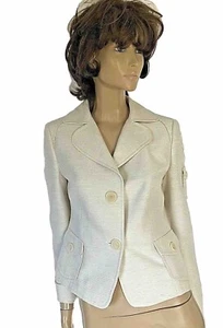 AKRIS PUNTO IVORY SILK POCKETS SINGLE BREASTED JACKET SIZE 8 - Picture 1 of 9