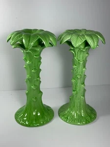 Juego de 2 candelabros de palmera de cerámica verde vintage (astillados) 8,5 pulgadas - Imagen 1 de 10