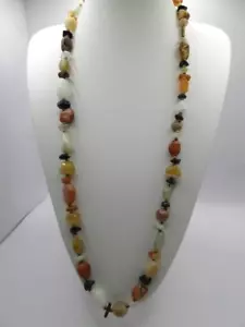 Lange Vintage Achat gemischte Edelsteine Halskette 82 cm/32 Zoll/Bettlerperle/Fassverschluss - Bild 1 von 13