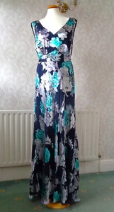 Monsoon Black/Blue/White Silk Mix Long Prom/Party/Evening Dress Size 18 Bust 42" - Picture 1 of 6