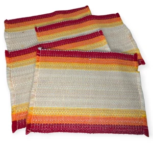 Vintage Placemats Hand Woven Wool Fiber Southwestern Desert Red Yellow Orange-4 - Picture 1 of 6