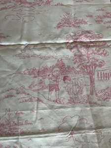 Unbranded Toile Cotton Fabric Pink Children May Pole Park Vintage 56”W X 2 Yards - Picture 1 of 9