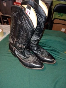 Vintage Tony Lama Herren Schwarz Leder Cowboystiefel Größe 1/2 9 EE Hergestellt in den USA - Bild 1 von 12