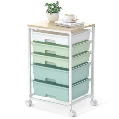 Craft cart,Rolling Cart with Drawers,Storage Cart with 5 Drawers and Green - Image 1 of 4