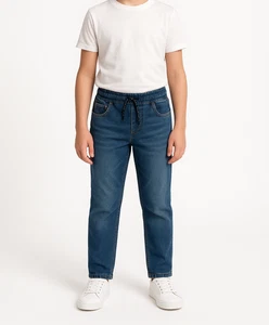 Kids Casual Retro Denim Jogger Jeans Tapered Leg Stretch Elastic Waist Boys Girl - Picture 1 of 7