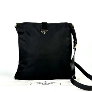 Prada Shoulder Bag with Triangle Logo, Turn Lock, Nylon and Leather, Black - Picture 1 of 10