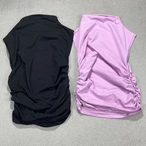 ANTHROPOLOGIE Maeve asymmetrisches Tanktop mit Stehkragen pink & schwarz seitlich gerafft 2-teilig - Bild 1 von 20